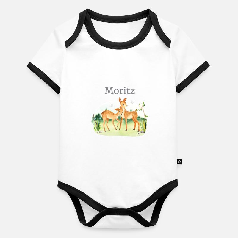 Waldtier Reh Blumen Name Moritz Baby Bio-Kurzarm-Kontrastbody
