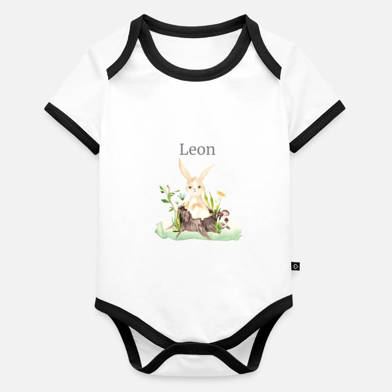 Forest Animal Deer Hare Hedgehog Flowers Name Leon Organic Baby Contrasting Bodysuit
