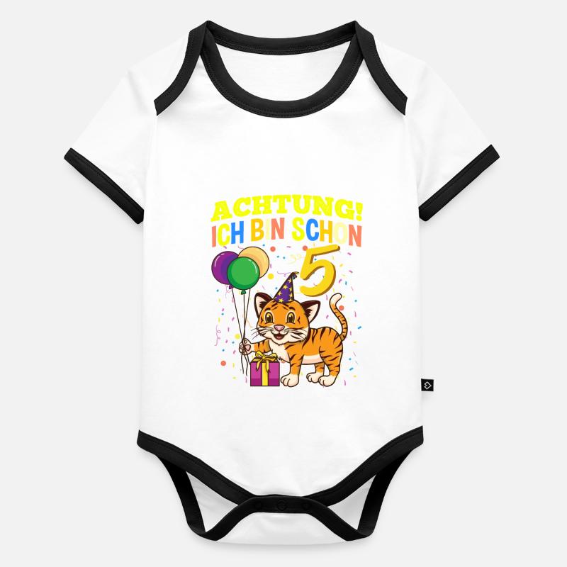 Achtung Ich Bin Schon 5 Tier Geburtstag Tiger Baby Bio-Kurzarm-Kontrastbody