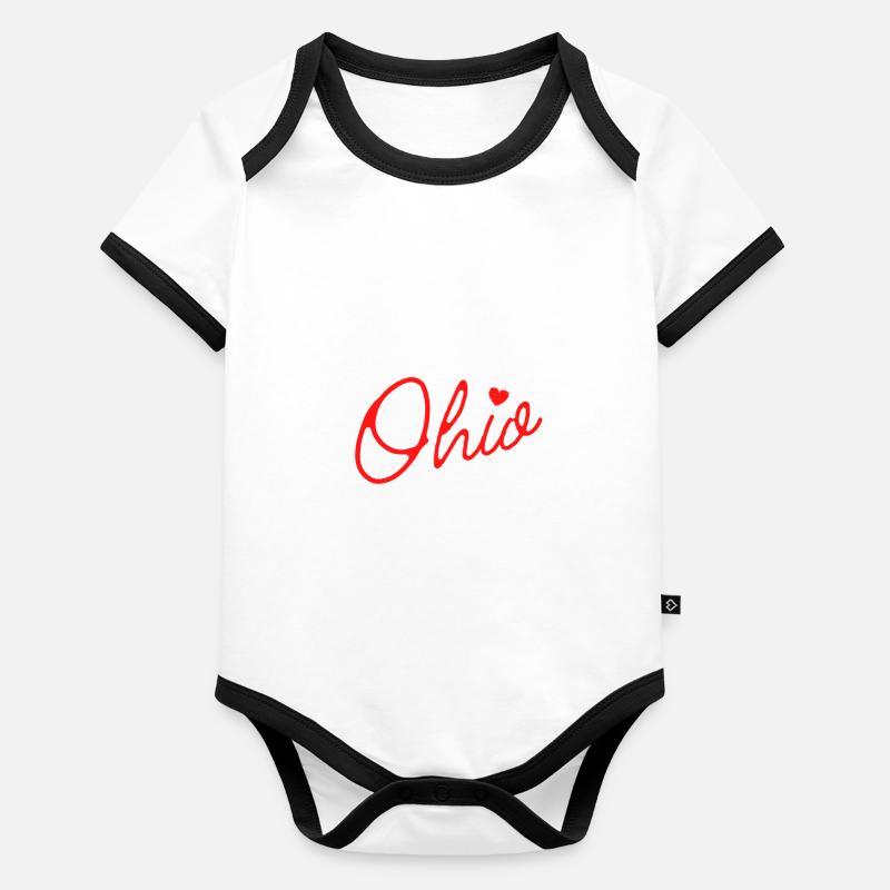 Cute Ohio Red Script OH Map Home Buckeye State Organic Baby Contrasting Bodysuit