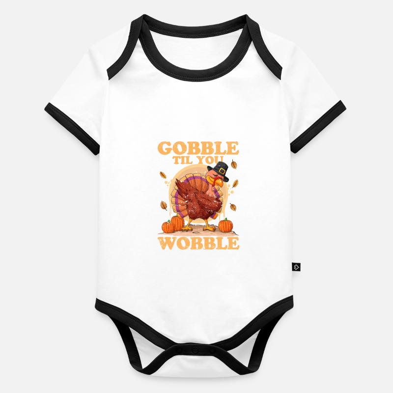 Gobble Til You Wobble Drôle de dinde Vacances Body Bébé bio contrasté manches courtes