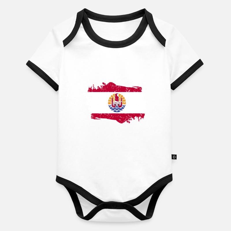 drapeau de la Polynésie Français Body Bébé bio contrasté manches courtes