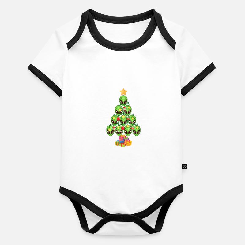 Alien Christmas Tree Xmas Pyjamas PJs Space Funny Organic Baby Contrasting Bodysuit