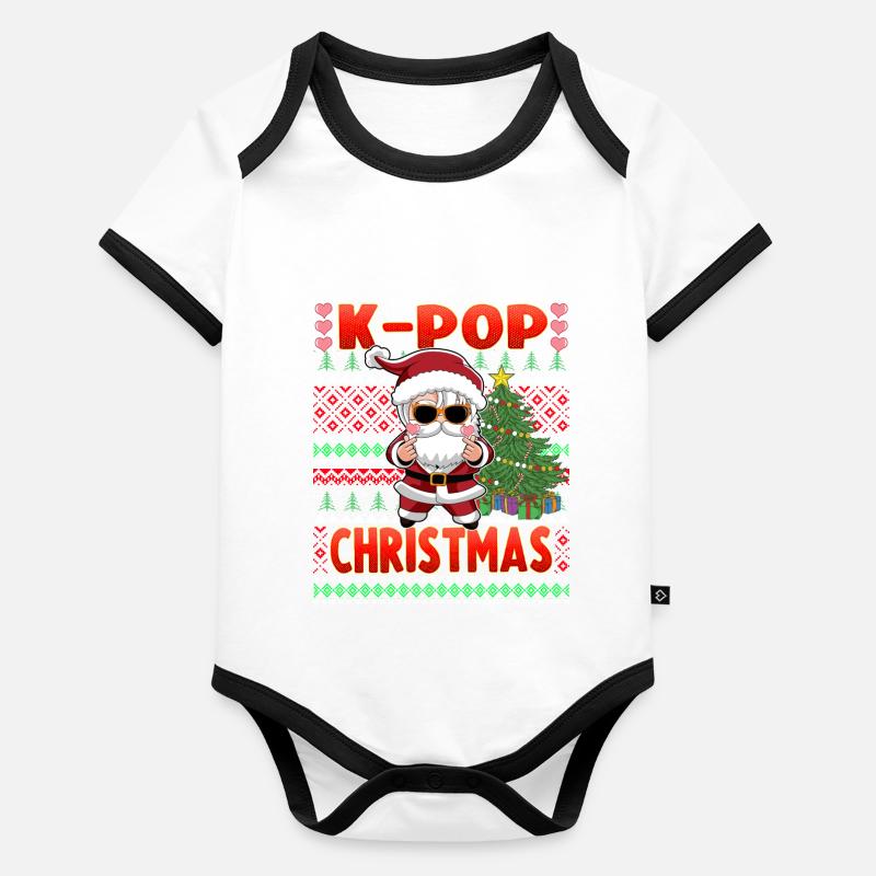 Santa K-Pop Design Noël Body Bébé bio contrasté manches courtes