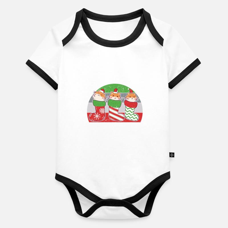 Hamster Pyjama de Noël Chaussettes Père Noël Body Bébé bio contrasté manches courtes