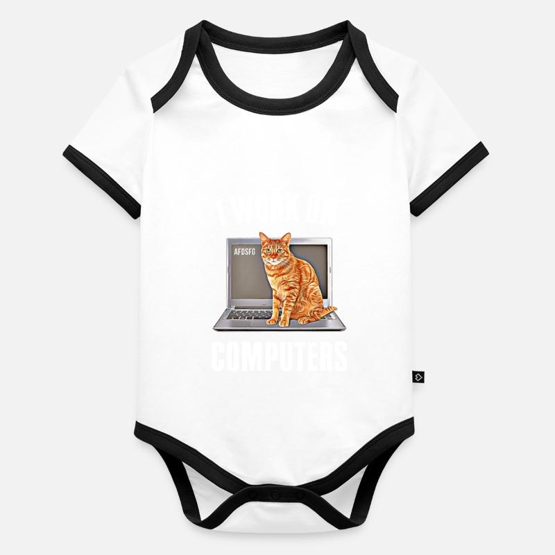 Working with Computers and Cats English Organic Baby Contrasting Bodysuit