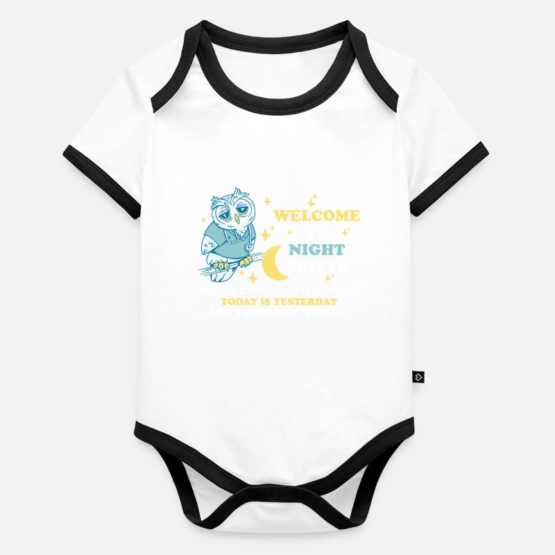 Welcome To Night Shifts Eule Geschenk Baby Bio-Kurzarm-Kontrastbody
