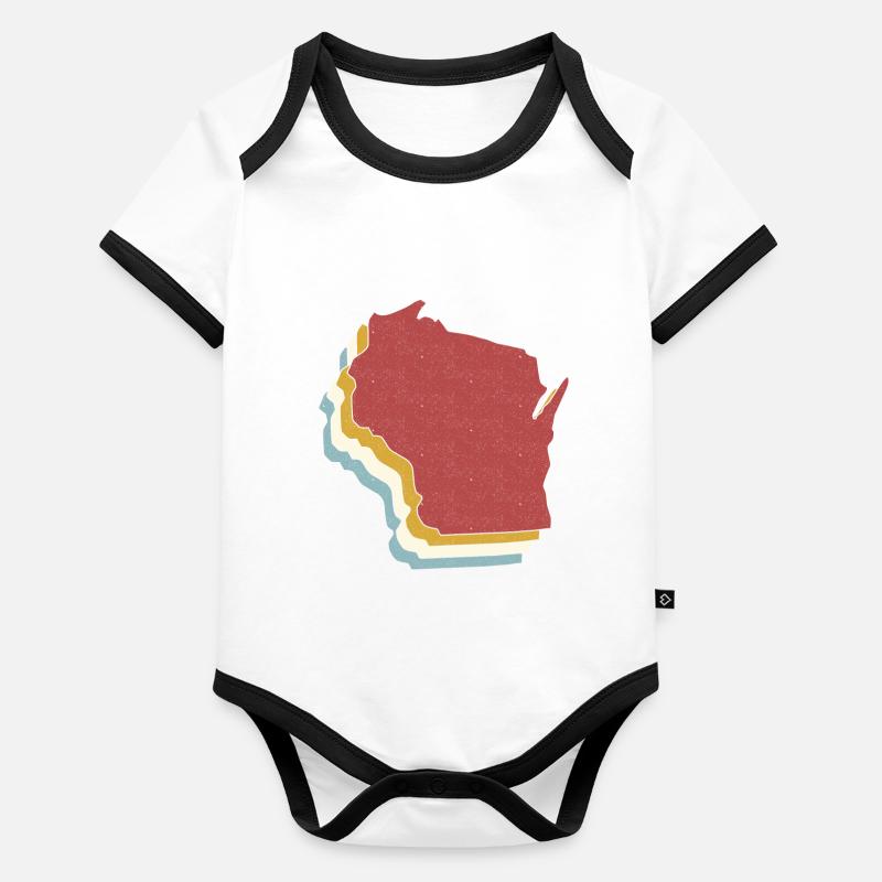 USA State - Vintage Map Wisconsin Organic Baby Contrasting Bodysuit