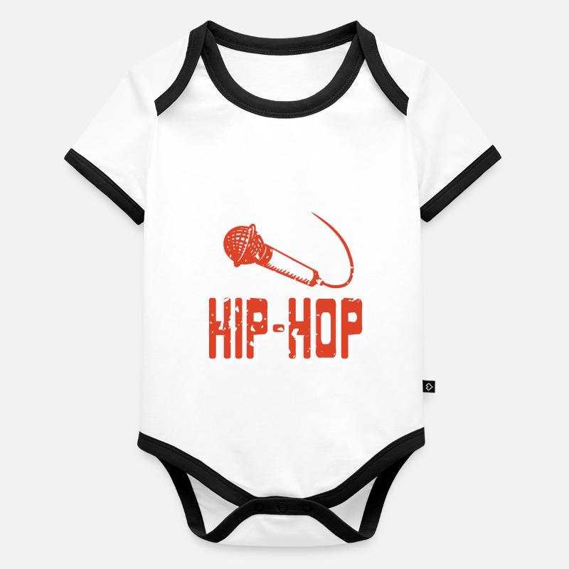 Awesome Retro HIP-HOP Microphone Design T-Shirt Organic Baby Contrasting Bodysuit