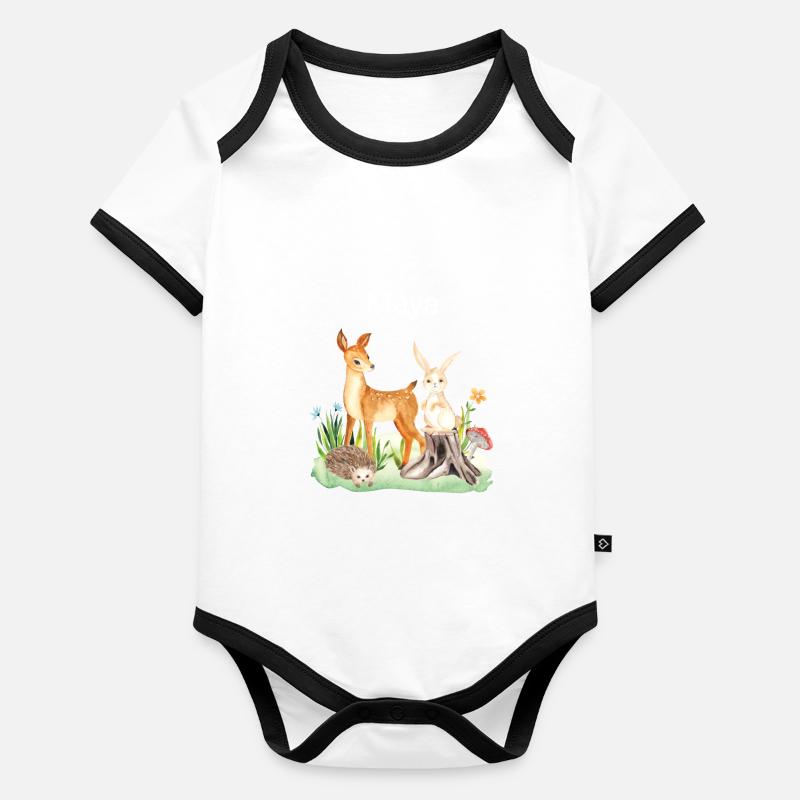 Animal deer rabbit hedgehog Maya Baby Bio-Kurzarm-Kontrastbody