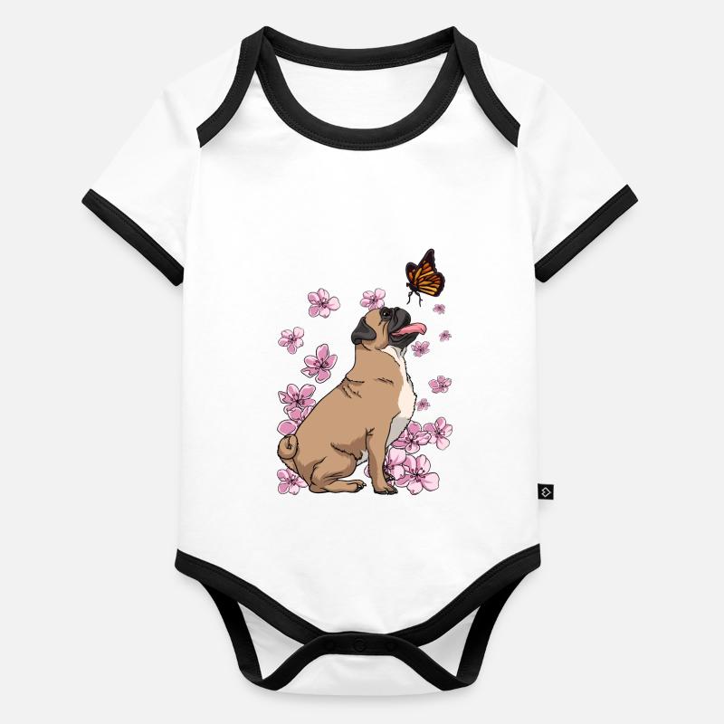 Japanese Cherry Blossom Mops Hund Baby Bio-Kurzarm-Kontrastbody