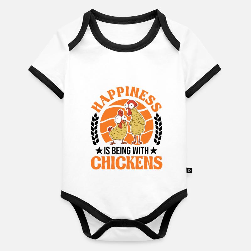 Happiness is being with Chickens Hühner Baby Bio-Kurzarm-Kontrastbody