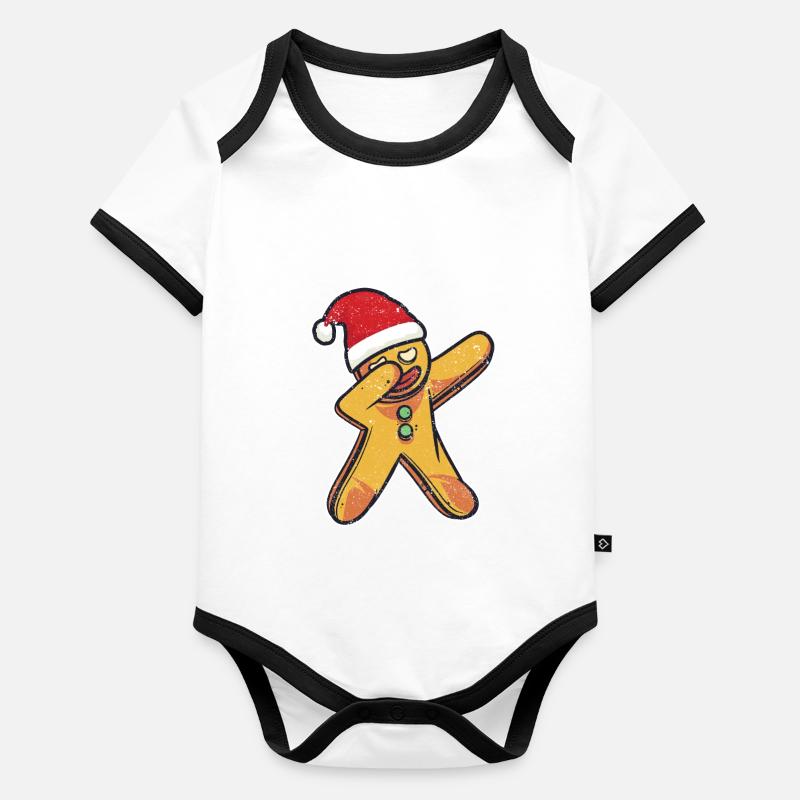 Dabs Gingerbread Man Christmas Bakery Team Xmas Organic Baby Contrasting Bodysuit
