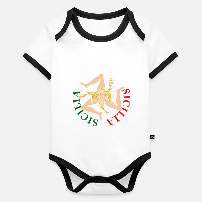 Drapeau de la Sicile Sicile Palerme Italie Body Bébé bio contrasté manches courtes