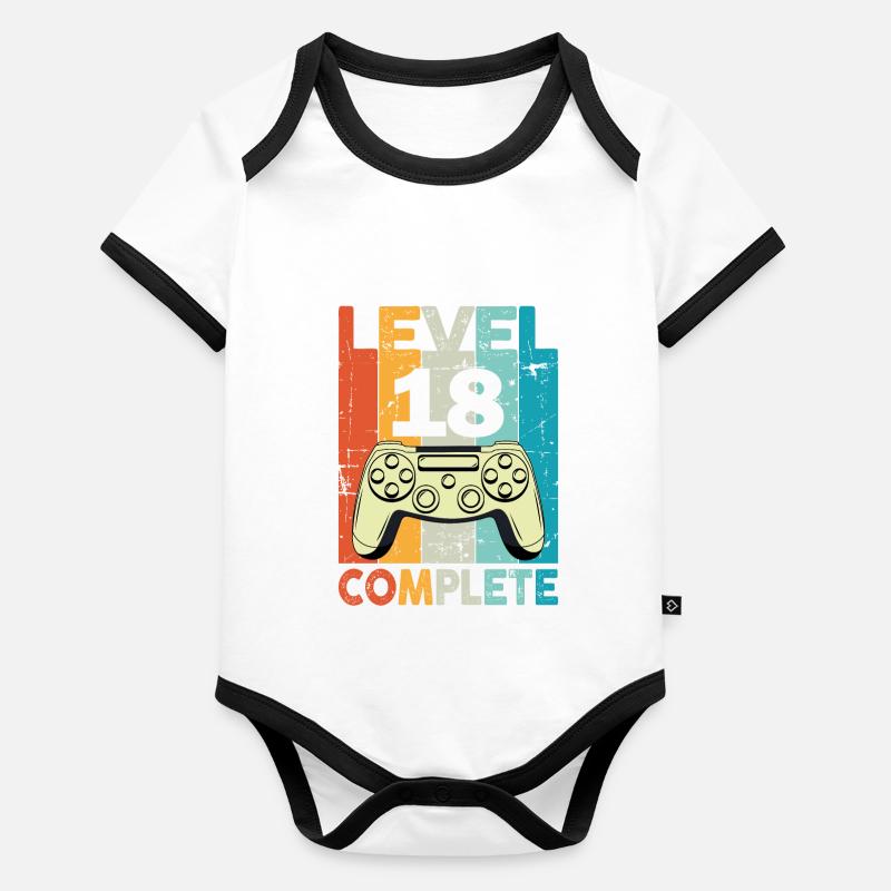 Niveau 18 Anniversaire de jeu complet Body Bébé bio contrasté manches courtes