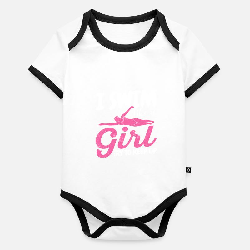 Ich schwimme wie ein Mädchen und versuche, mit den Baby Bio-Kurzarm-Kontrastbody