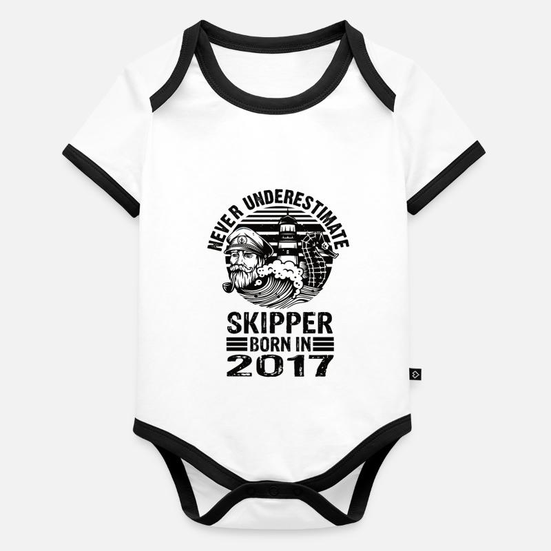 Never Underestimate Skipper born in 2017 Organic Baby Contrasting Bodysuit