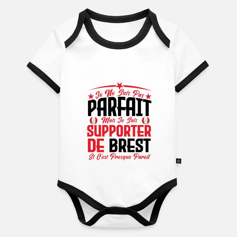 je ne suis pas parfait, supporteur de Brest. Body Bébé bio contrasté manches courtes