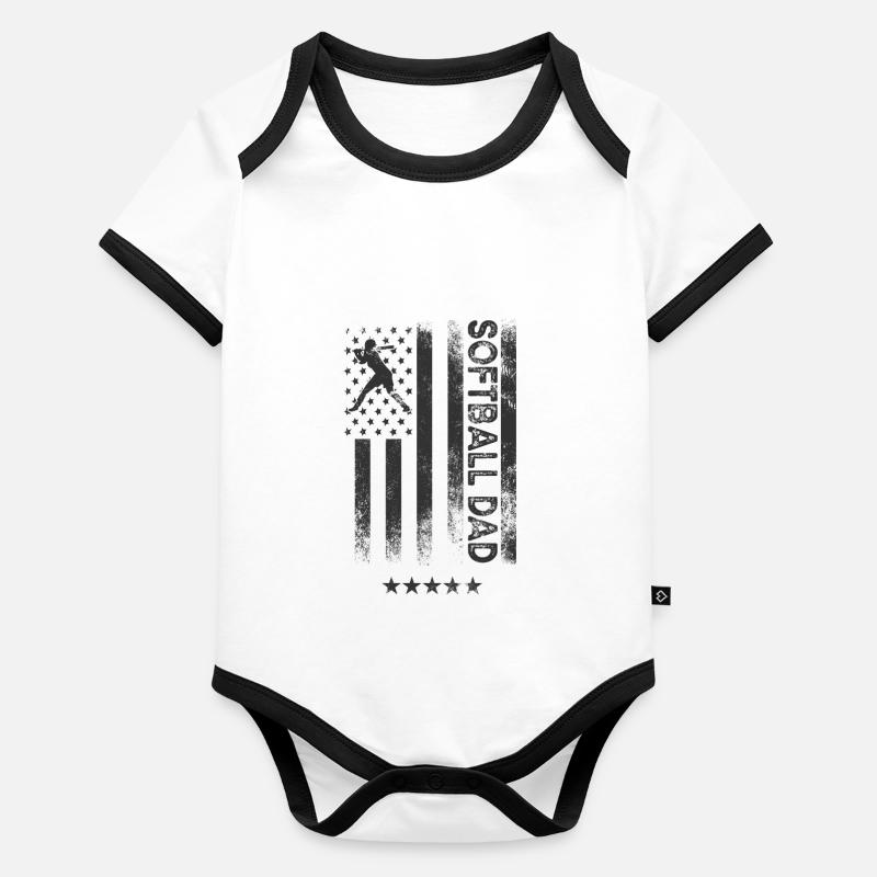 American Flag - Softball Dad Organic Baby Contrasting Bodysuit