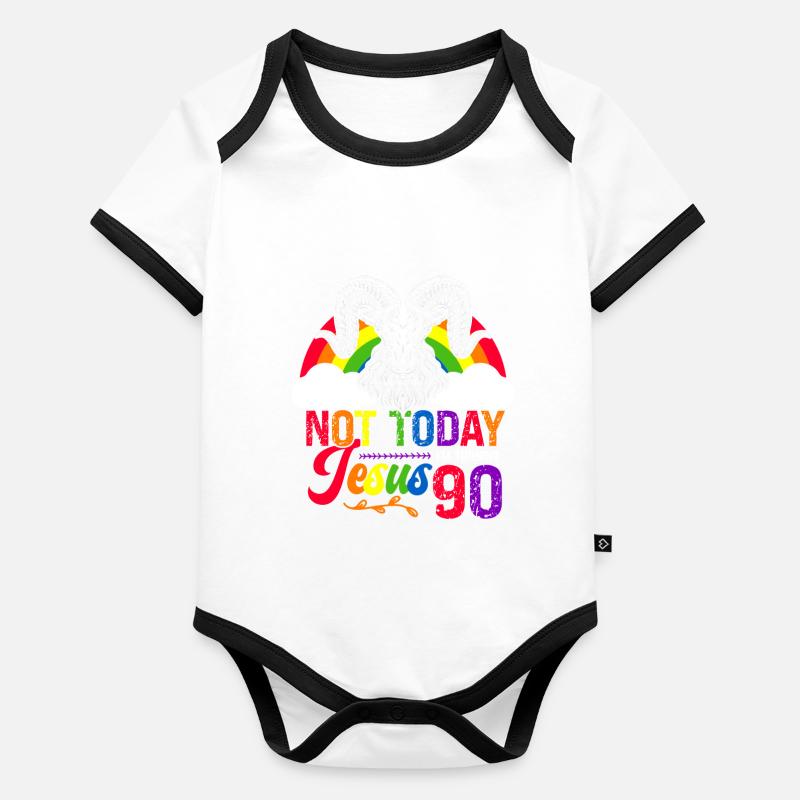 Not today Jesus I will be 90 Rainbow sheep Organic Baby Contrasting Bodysuit