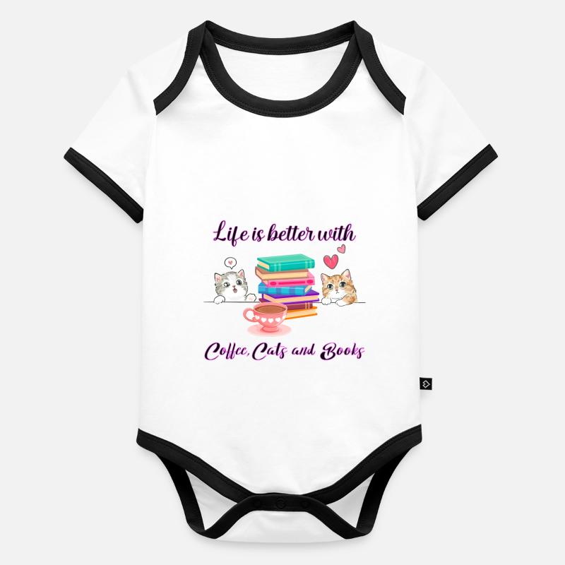 Das Leben ist besser mit Kaffee, Katzen und Büchern Baby Bio-Kurzarm-Kontrastbody