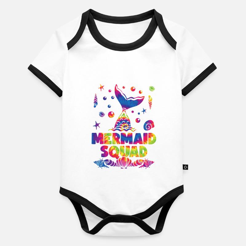 Mermaid Squad Seashell Bunte Krawatte Färben Baby Bio-Kurzarm-Kontrastbody