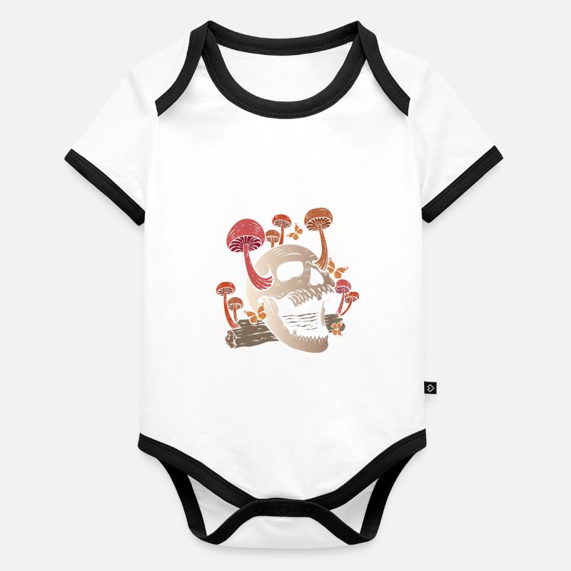 Champignon Crâne Papillon Mycologue Goth Body Bébé bio contrasté manches courtes