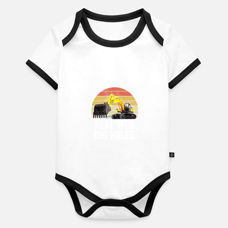 Excavator Excavator Excavator Construction Site Road Construction Organic Baby Contrasting Bodysuit