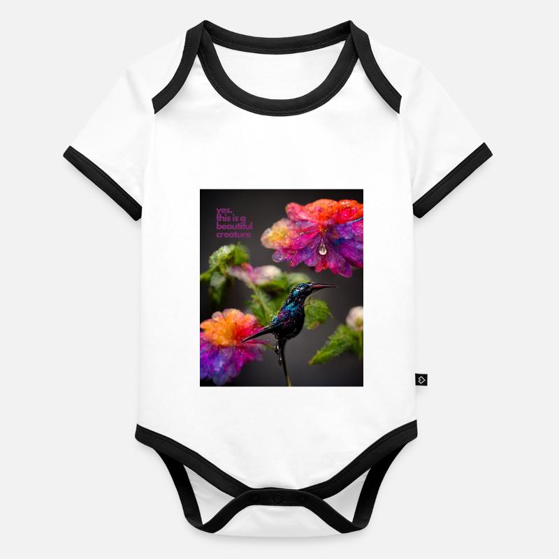 Beautiful creature - a beautiful pattern of hummingbird and flowers Organic Baby Contrasting Bodysuit