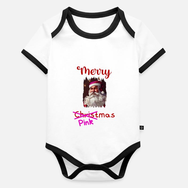 Rosa Weihnachtsmann Baby Bio-Kurzarm-Kontrastbody