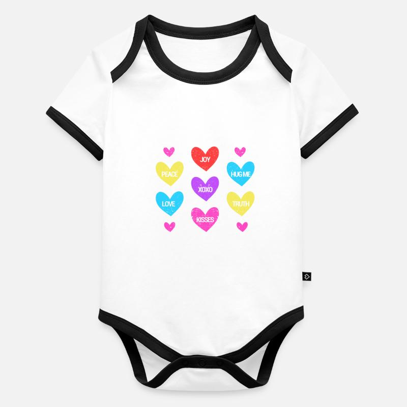 Amour du cœur de la Saint-Valentin Matching Body Bébé bio contrasté manches courtes