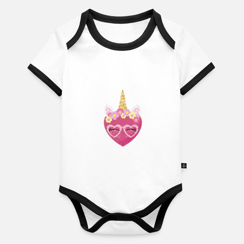 Cute Unicorn Heart Valentine's Day Unicorns Organic Baby Contrasting Bodysuit