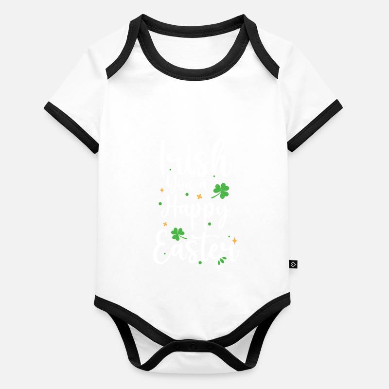 Irlandais Vous Joyeuses Vacances de Pâques Trèfle Vert Body Bébé bio contrasté manches courtes