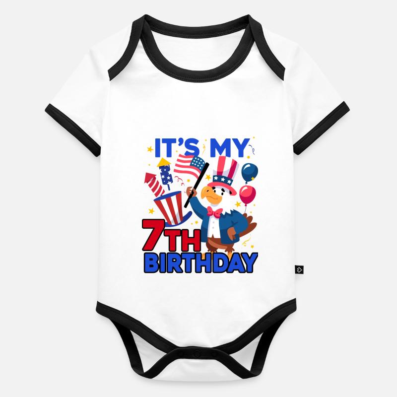 It's my 7th birthday Firecracker Kid 4th Of Organic Baby Contrasting Bodysuit