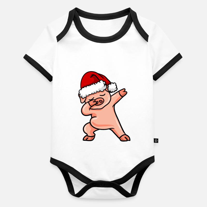 Dabbing Santa Schwein Baby Bio-Kurzarm-Kontrastbody
