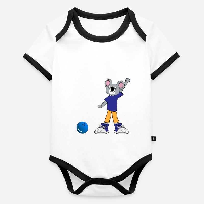 Koala spielt Bowling Baby Bio-Kurzarm-Kontrastbody