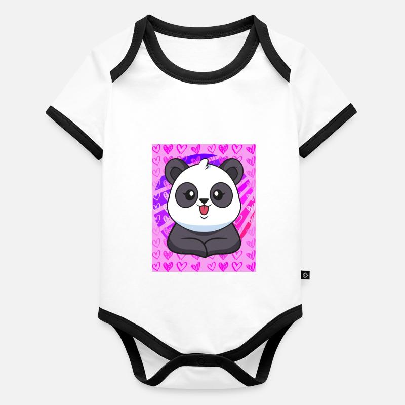 Cœurs de pandas Body Bébé bio contrasté manches courtes
