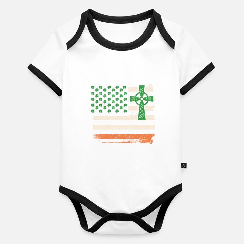 Irlande Trèfle SAINT-PATRICK JOUR Croix irlandaise Body Bébé bio contrasté manches courtes