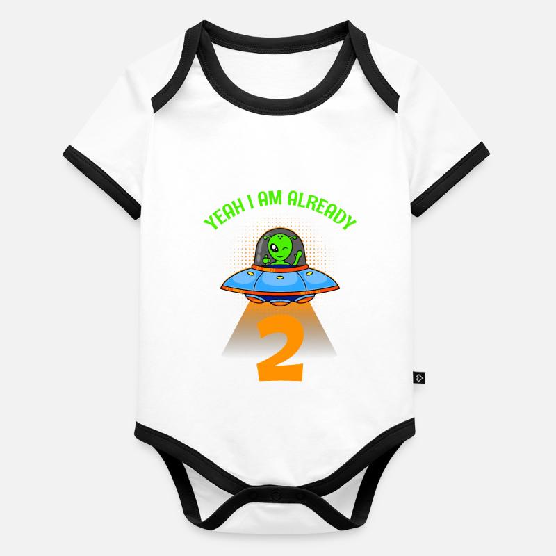 Ich bin schon 2 Jahre Ufo Alien 2. Geburtstag Baby Bio-Kurzarm-Kontrastbody