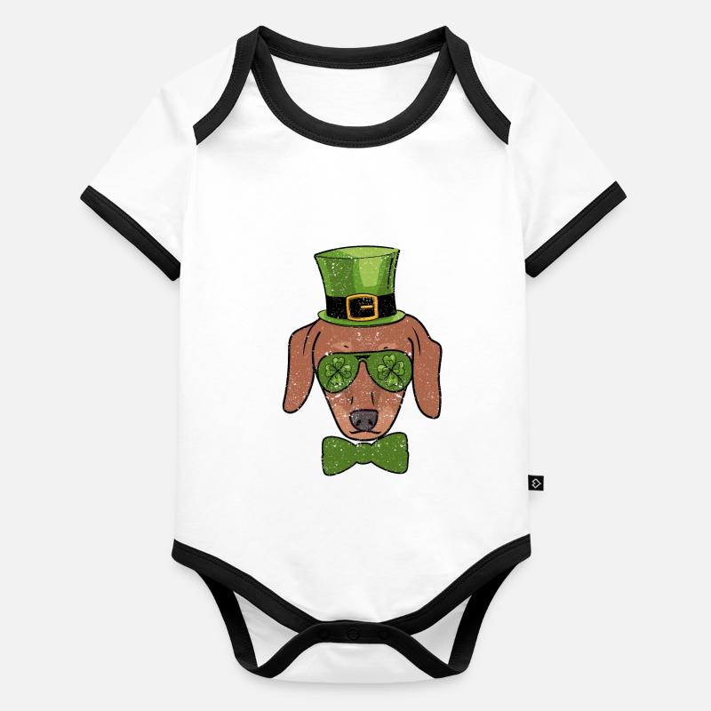 Leprechaun teckel trèfle lunettes Chien de la Saint-Patrick Body Bébé bio contrasté manches courtes