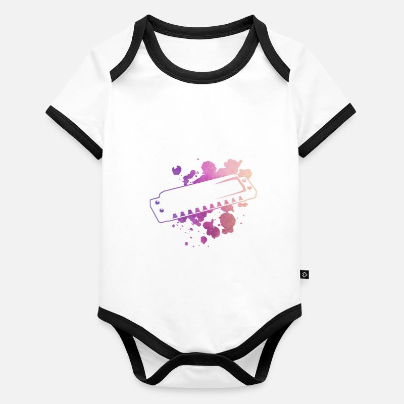 Harmonica Watercolor - Harmonica Player Organic Baby Contrasting Bodysuit