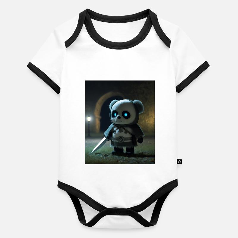 Petit guerrier panda Body Bébé bio contrasté manches courtes