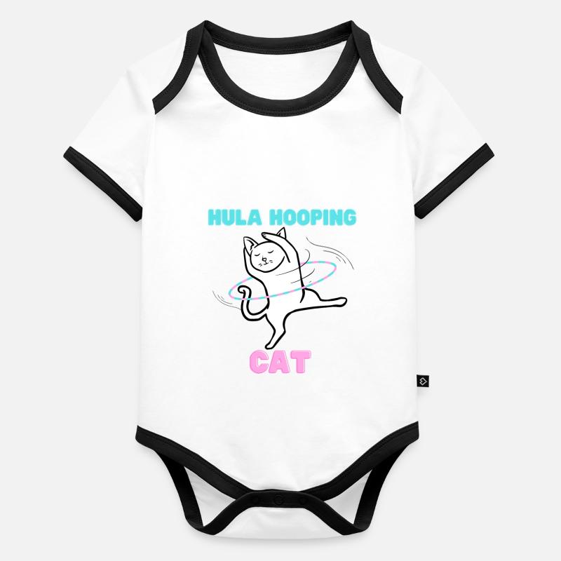 Hula Hooping Cat - Drôle de chat de danse Body Bébé bio contrasté manches courtes