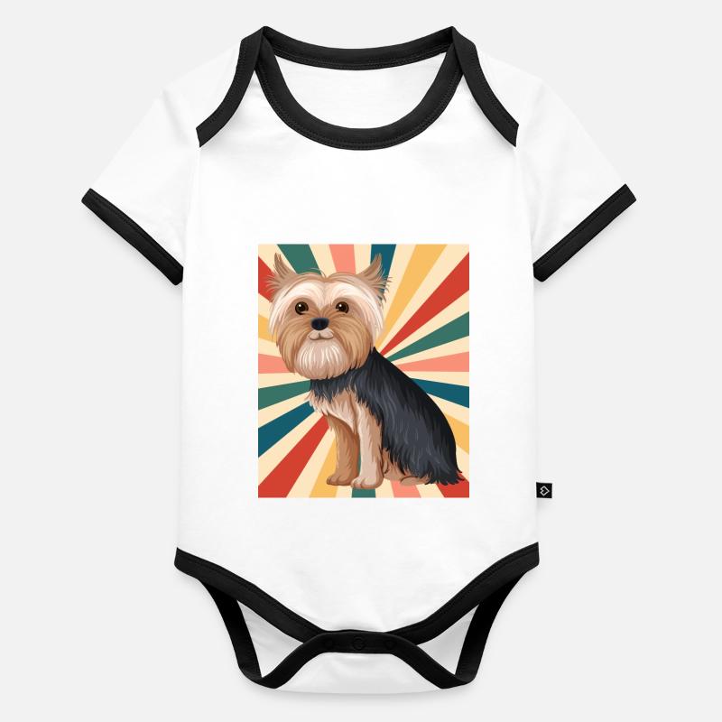 Cute Yorkshire Terrier Dog Breed 80s 90s Retro Organic Baby Contrasting Bodysuit