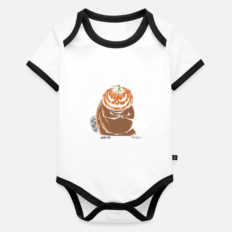 Biber mit Kürbiskopf - Halloween Biber Baby Bio-Kurzarm-Kontrastbody