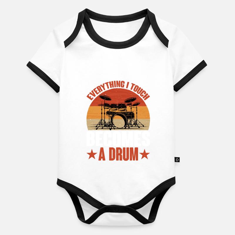 Tout ce que je touche devient un tambour 9 Body Bébé bio contrasté manches courtes