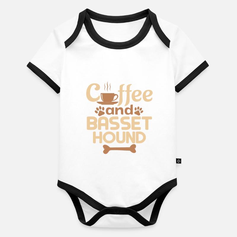 coffe and basset hound Organic Baby Contrasting Bodysuit