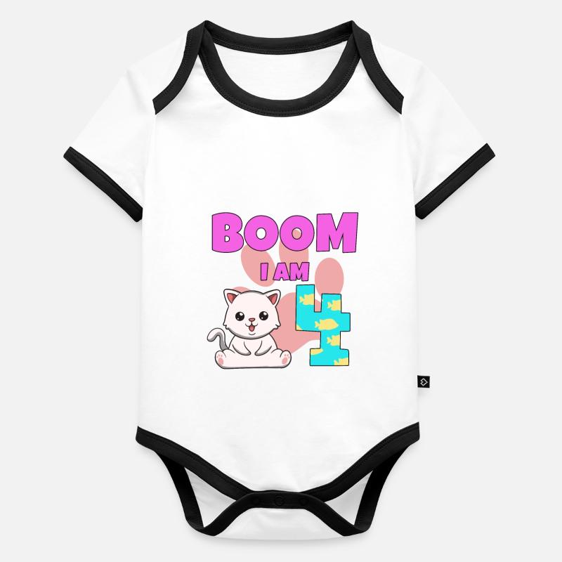 4. Geburtstag Katze Baby Bio-Kurzarm-Kontrastbody