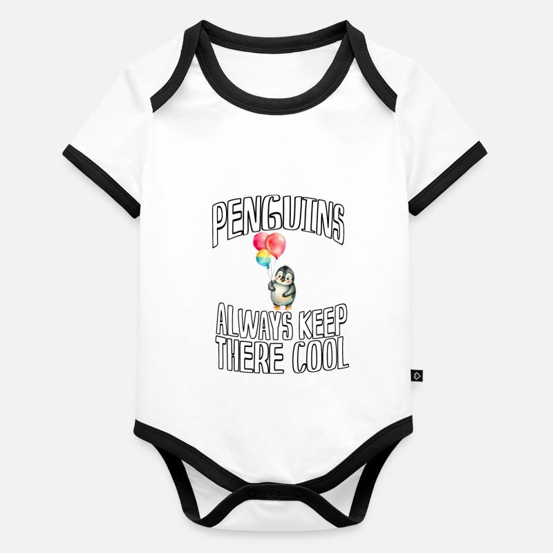 Aventure en montgolfière avec le pingouin Body Bébé bio contrasté manches courtes