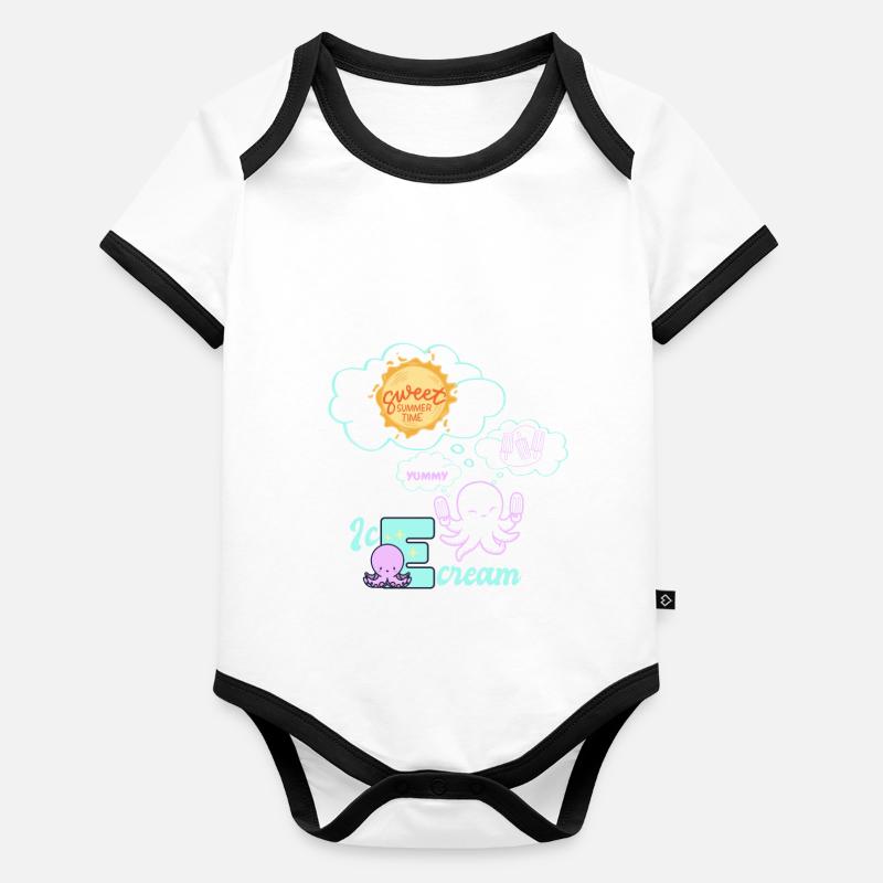 Crème glacée estivale Body Bébé bio contrasté manches courtes